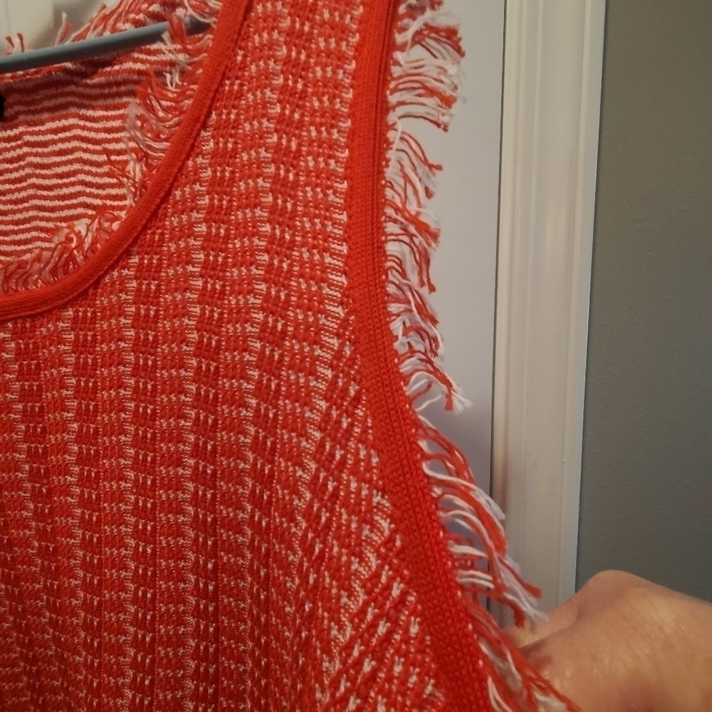 Ann Taylor  petite sz xlp. Red and white  tweed fringe dress. NWT - Picture 3 of 10